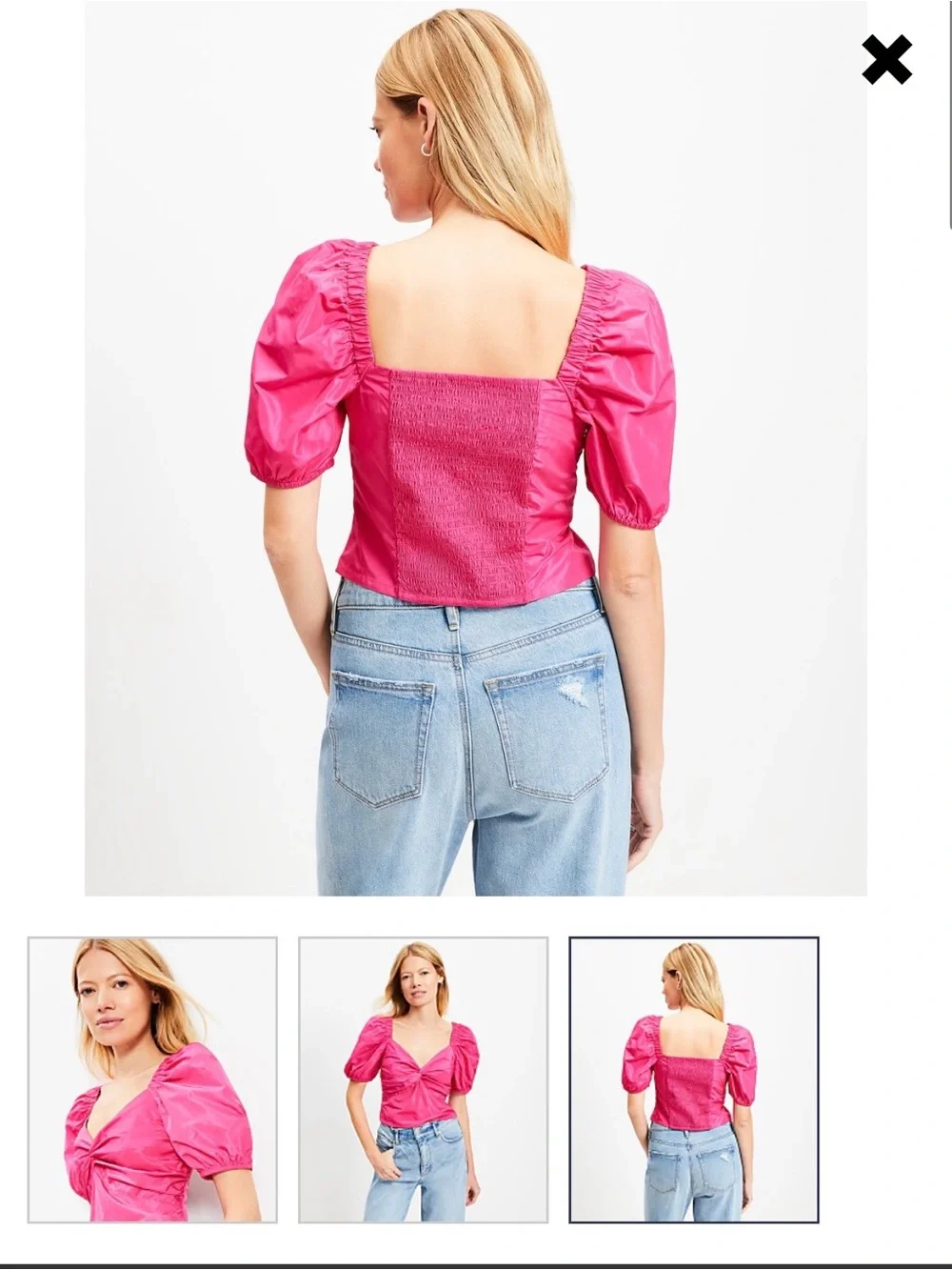 LOFT Fuchsia Twist-Front Puff Sleeve Blouse
